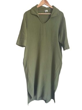 Nordstrom Green Gauze Cotton Tunic Dress Pockets Oversized Size M